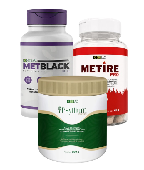 KIT SECA GORDURA 30 DIAS- 1 METBLACK + 1 PSYLLIUM FIBRAS + 1 METFIRE PRO