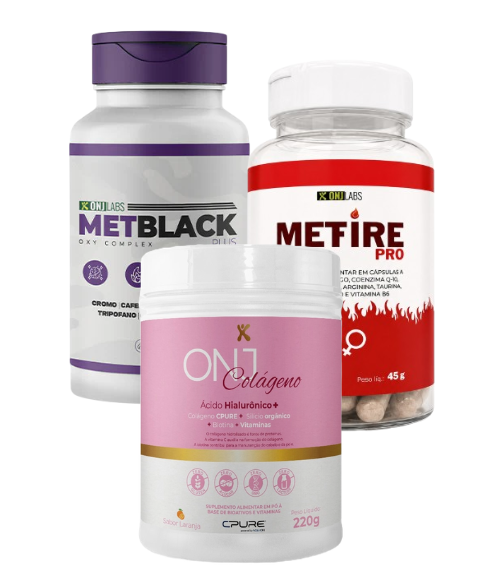 KIT EMAGRECIMENTO SEM FLACIDEZ 1 METBLACK + 1 METFIRE PRO + 1 COLÁGENO