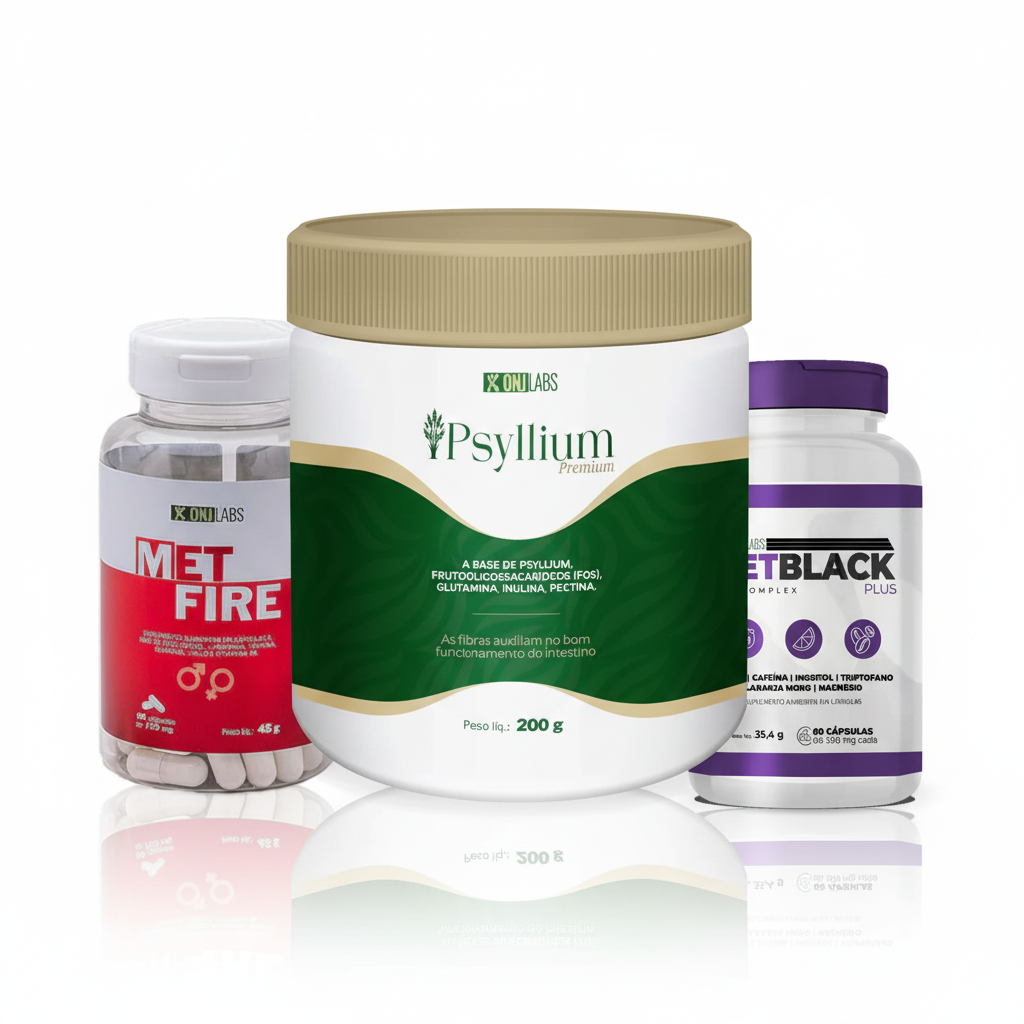 KIT PROJETO VERÃO - 30 DIAS - 1 METBLACK + 1 PSYLLIUM FIBRAS + 1 METFIRE