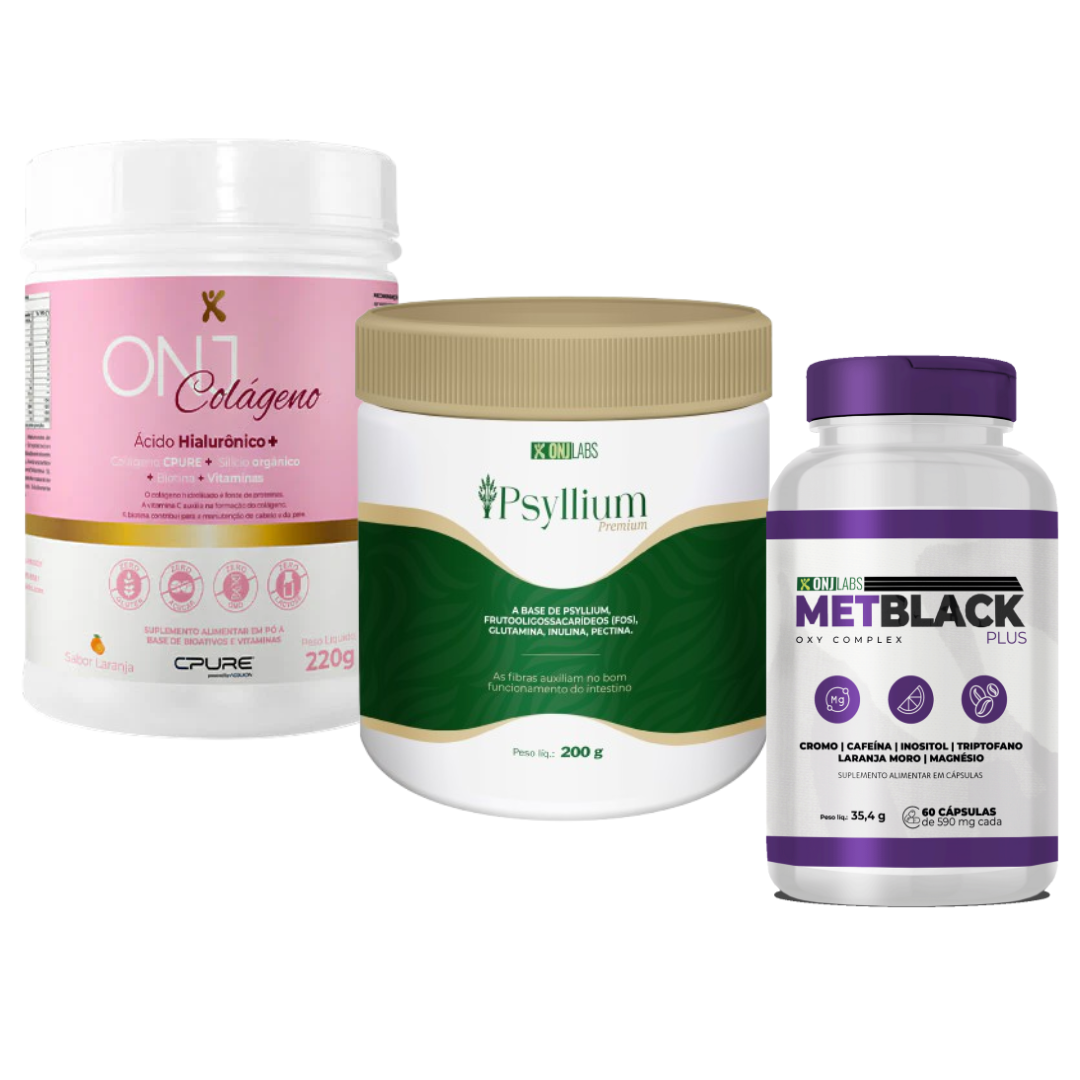 KIT 1 METBLACK + 1 PSYLLIUM FIBRAS + 1 COLÁGENO