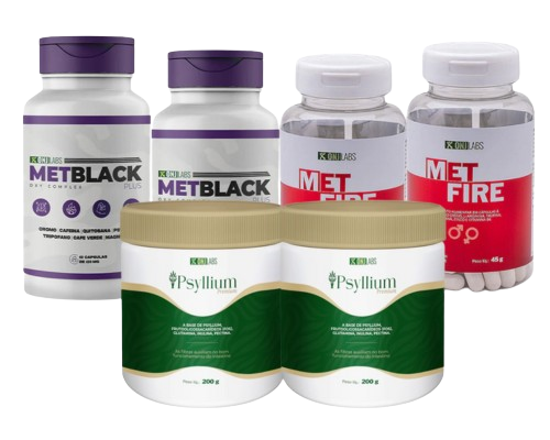 KIT PROJETO VERÃO 60 DIAS - 2 METBLACK + 2 PSYLLIUM FIBRAS + 2 METFIRE