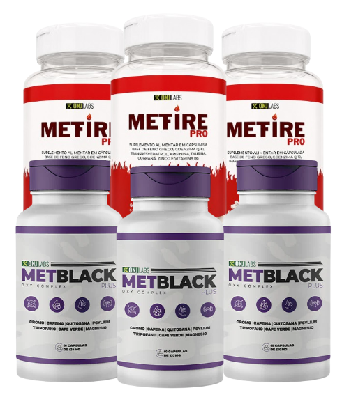 KIT EM FORMA 90 DIAS - 3 METBLACK PLUS + 3 METFIRE PRO